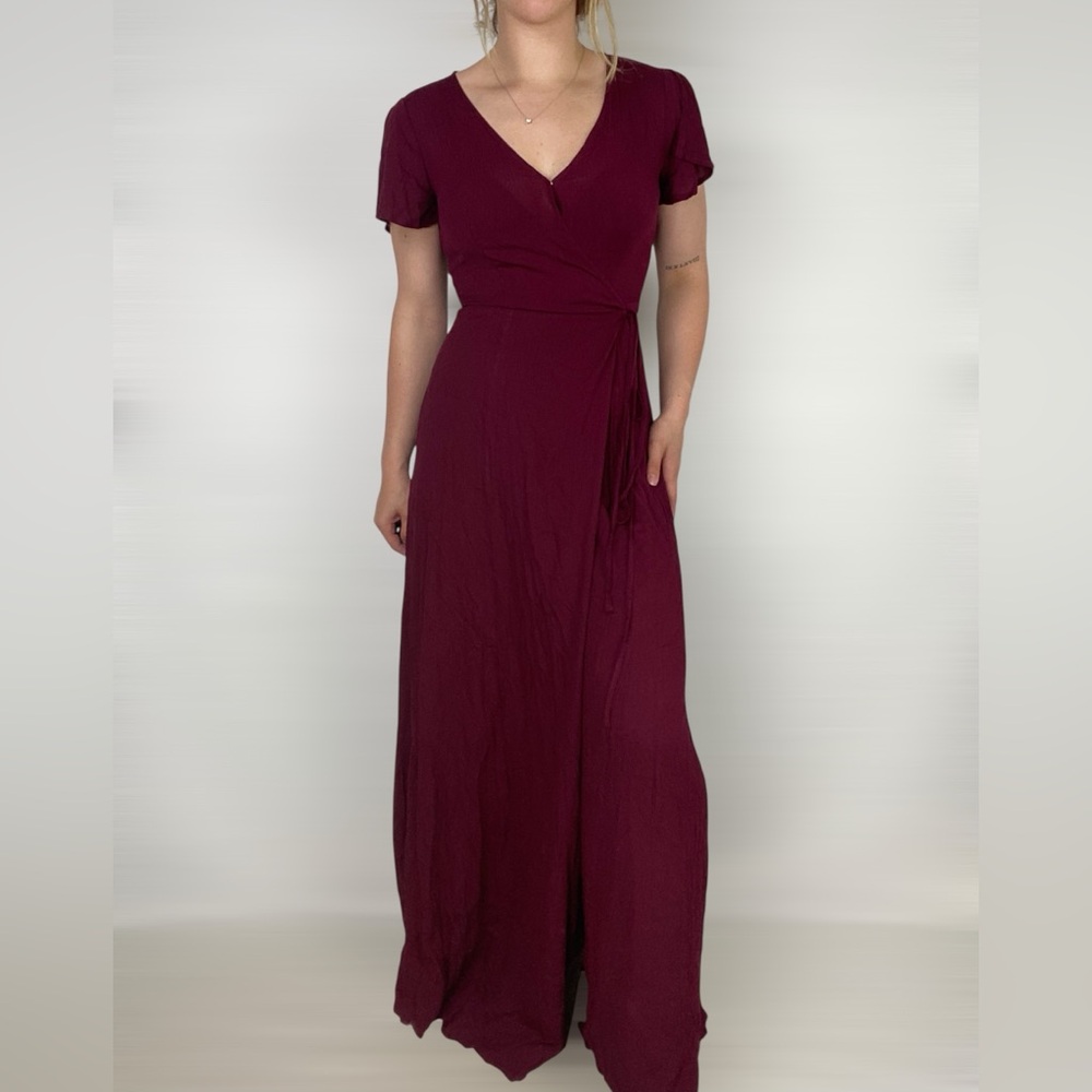 LULUS Heart of Marigold Burgundy Wrap Maxi Dress Maroon‎ Formal Wedding - Picture 3 of 6